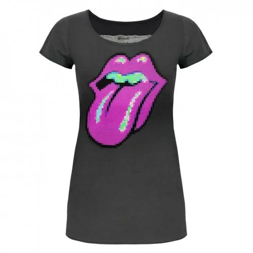 Amplified Womens/Ladies Pixel Lick The Rolling Stones T-Shirt-- Zippered Front Buttoned Front Snap Front Amplified Womens/Ladies Pixel Lick The Rolling Stones T-Shirt-- Zippered Front Buttoned Front Snap Front