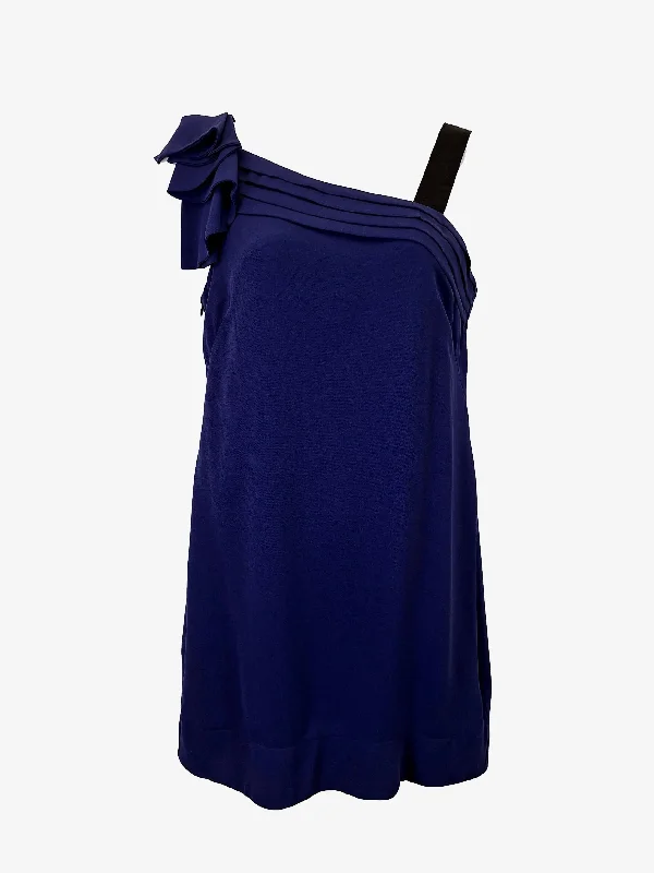 Cue Blueberry Draped Straight Mini Dress Size 12 Elegant Silk Mini Dress
