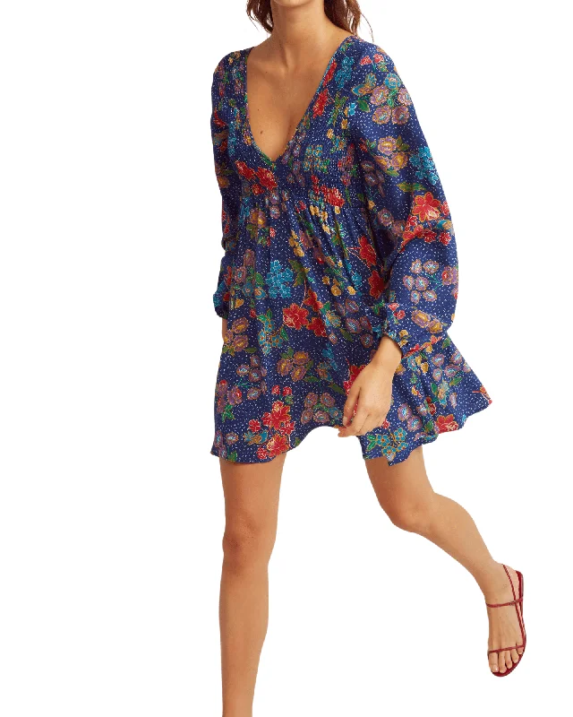 Smocked Floral Mini Dress Comfortable One-Shoulder Mini Dress
