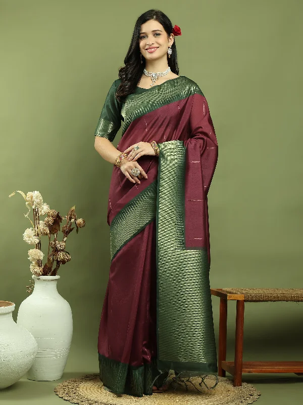 Jyoti Fashion Women's Burgundy Silk Blend Ikat Jari Weaving Pattern with Jari Border Saree with Blouse Casual Button Blouse Jyoti Fashion Women's Burgundy Silk Blend Ikat Jari Weaving Pattern with Jari Border Saree with Blouse Casual Button Blouse