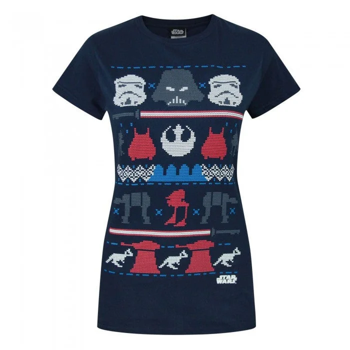 Star Wars Womens/Ladies Dark Side Fair Isle Christmas T-Shirt-- Fashionable Trendy Casual Star Wars Womens/Ladies Dark Side Fair Isle Christmas T-Shirt-- Fashionable Trendy Casual