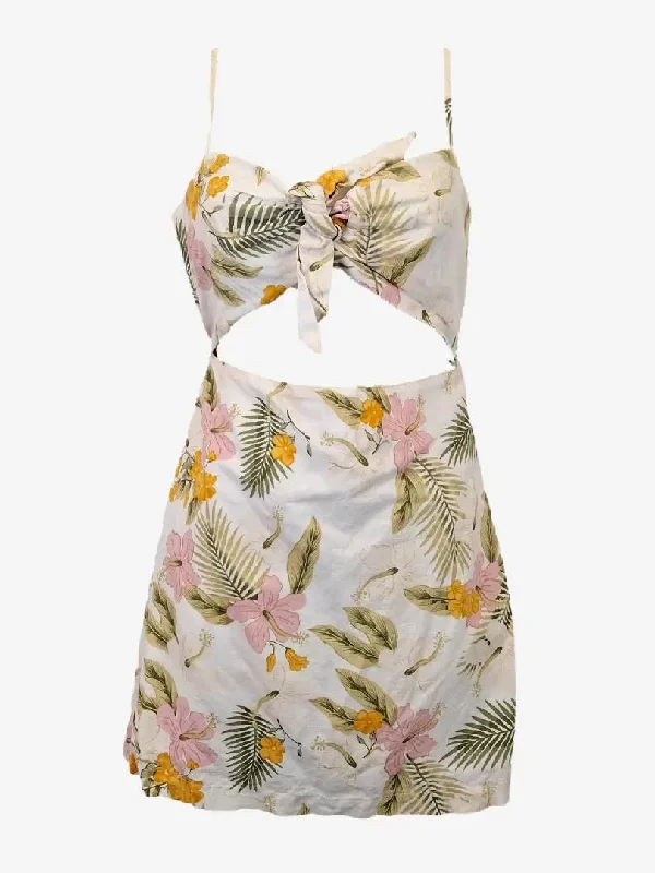 Subtitled Tropical Cut Out Mini Dress Size M Classic White Mini Dress