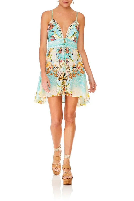 TIE FRONT MINI DRESS RETRO'S RAINBOW Trendy Camisole Mini Dress