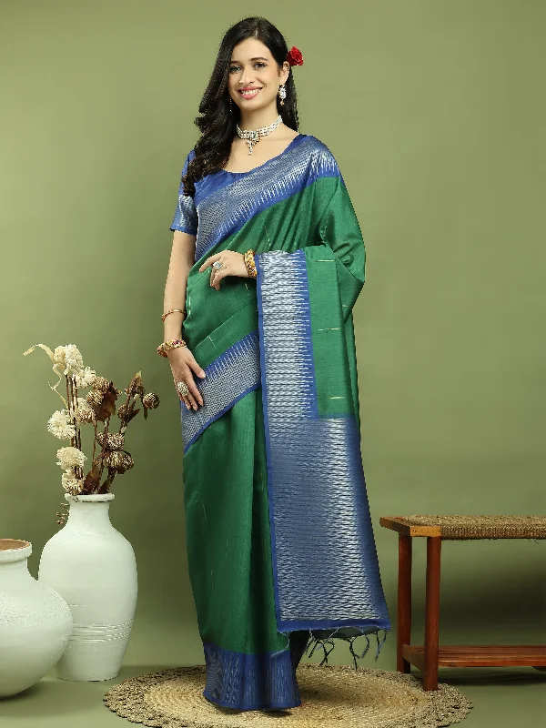 Jyoti Fashion Women's Green Silk Blend Ikat Jari Weaving Pattern with Jari Border Saree with Blouse Chic Wrap Blouse Jyoti Fashion Women's Green Silk Blend Ikat Jari Weaving Pattern with Jari Border Saree with Blouse Chic Wrap Blouse