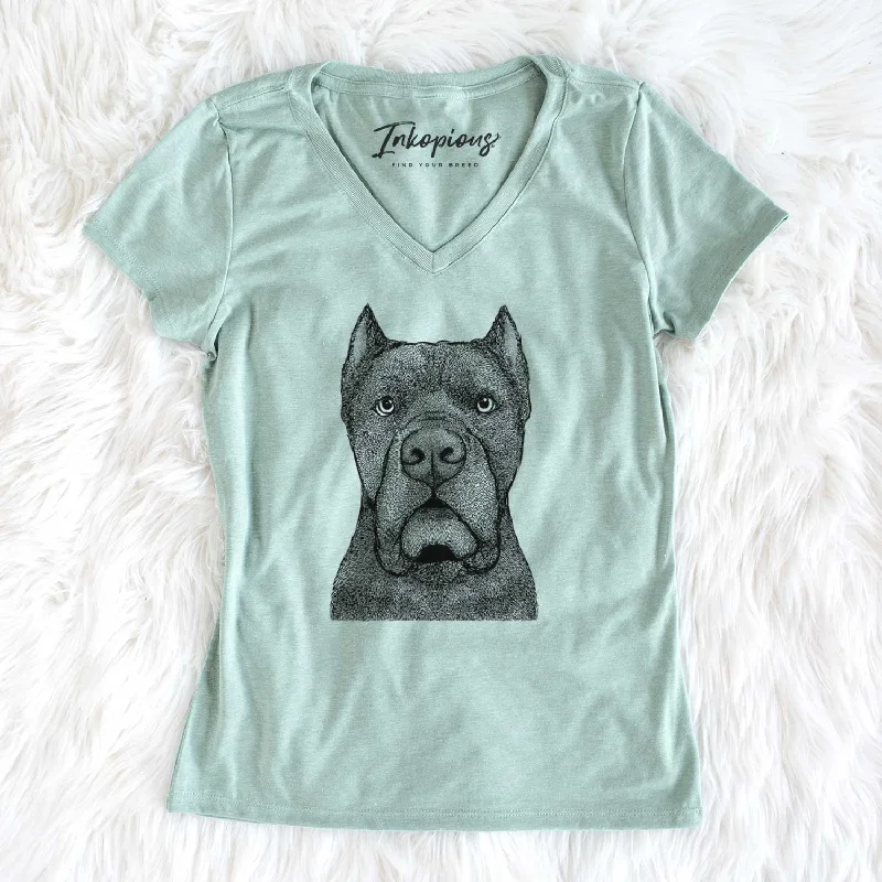 Bare Bruno the Cane Corso - Women's V-neck Shirt-- Welt Pockets Slit Pockets