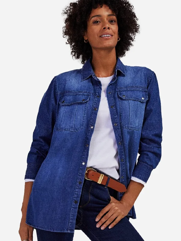 Daeme Organic Cotton Denim Shirt | Washed Indigo-- Casual Formal Business