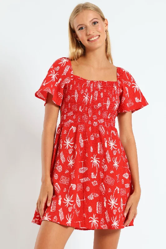 Tie Dye Smock Mini Dress Chic Pleated Mini Dress