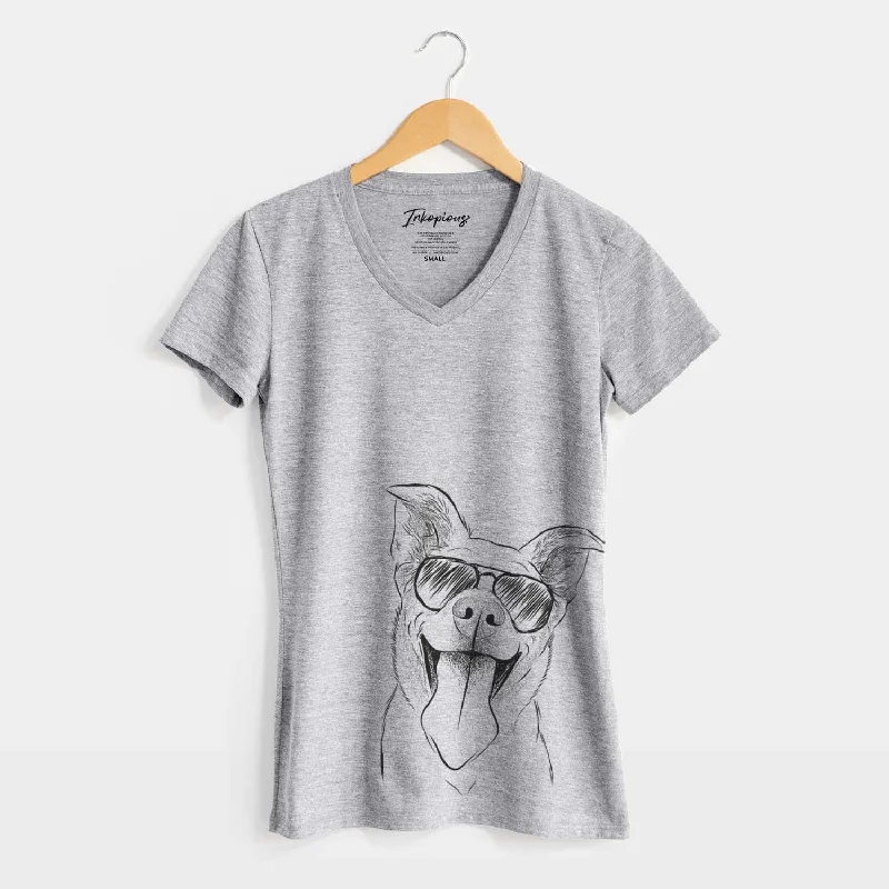 Aviator Candy the Mixed Breed - Women's V-neck Shirt-- Real Fur Shearling Chenille