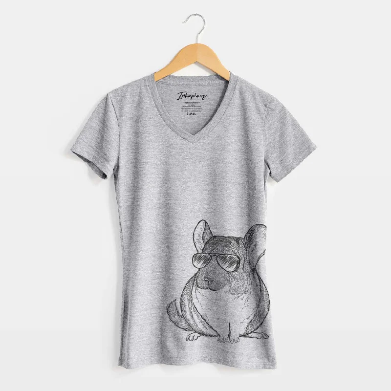 Aviator Cheddar the Chinchilla - Women's V-neck Shirt-- Graphic T-Shirt Round Neck Polyester