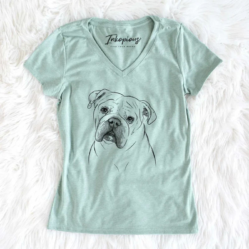 Bare Blossom the English Bulldog - Women's V-neck Shirt-- Notch Collar Peter Pan Collar Cowl Neck Bare Blossom the English Bulldog - Women's V-neck Shirt-- Notch Collar Peter Pan Collar Cowl Neck