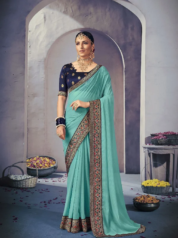 Mitera Embroidered Saree with Blouse Piece Floral Chiffon Blouse