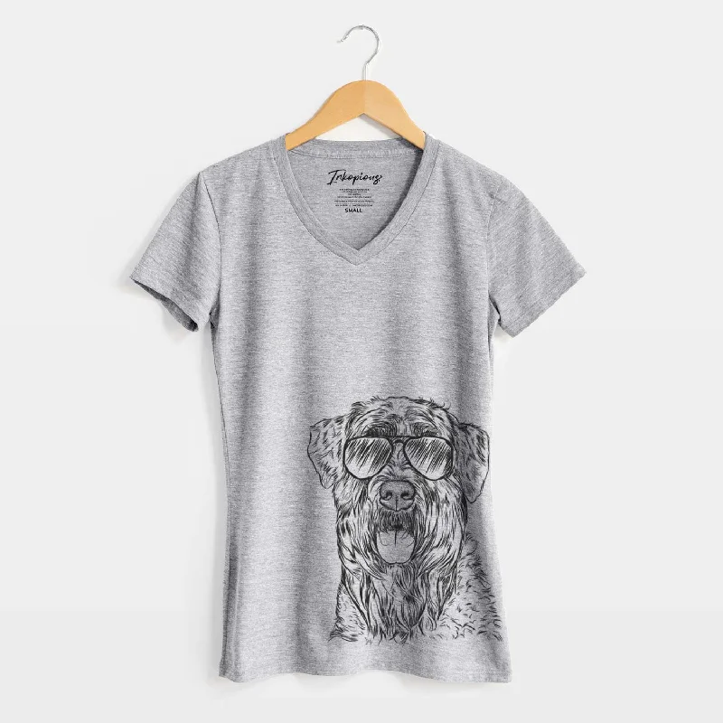Aviator Bonnie the Bouvier Des Flandres - Women's V-neck Shirt-- Satin Fabric Silk Fabric Chiffon Fabric Aviator Bonnie the Bouvier Des Flandres - Women's V-neck Shirt-- Satin Fabric Silk Fabric Chiffon Fabric