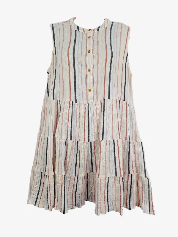 French Connection Tiered Crinkle Cotton Mini Dress Size 12 Chic Sleeveless Mini Dress French Connection Tiered Crinkle Cotton Mini Dress Size 12 Chic Sleeveless Mini Dress