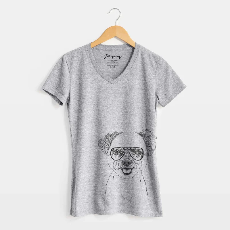 Aviator Chippy the Mixed Breed - Women's V-neck Shirt-- Hooded Caped Shawl Collar