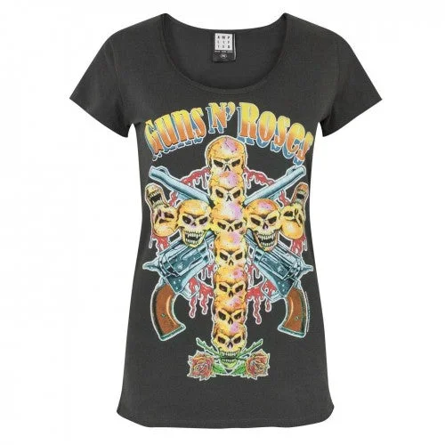 Amplified Womens/Ladies Skull Cross Guns N Roses T-Shirt-- Jersey Fabric Tulle Fabric Batik Fabric Amplified Womens/Ladies Skull Cross Guns N Roses T-Shirt-- Jersey Fabric Tulle Fabric Batik Fabric