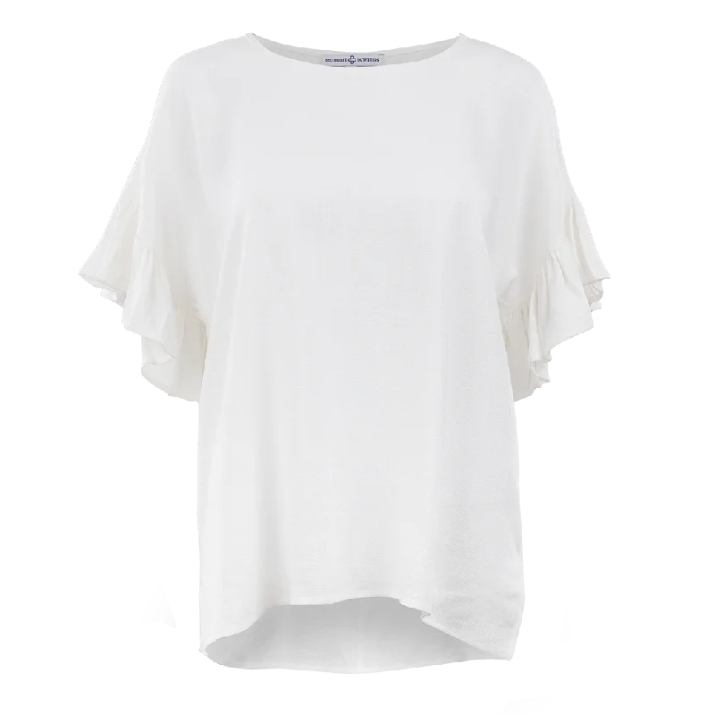 White Flowy Sleeved Blouse Floral Chiffon Blouse
