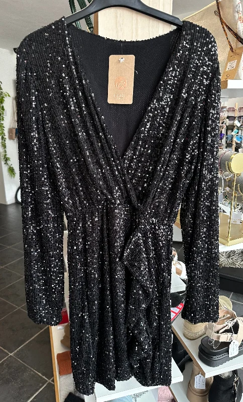 Black sequin long sleeve mini dress Stylish Spaghetti Strap Mini Dress
