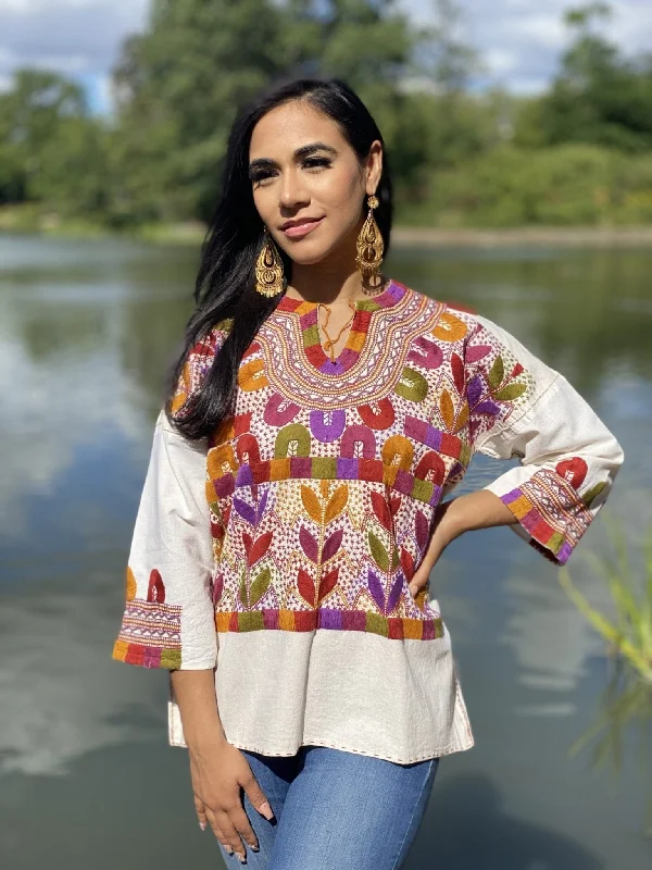 Milpas Multi 3/4 Blouse Embroidered Floral Blouse