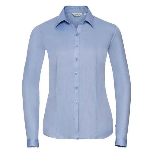 Russell Collection Womens/Ladies Herringbone Long-Sleeved Formal Shirt-- Mesh Canvas Denim
