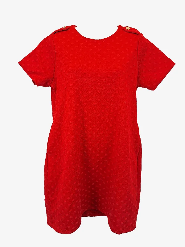 French Connection Ruby Red Spotted Shift Mini Dress Size 10 Chic Pleated Mini Dress