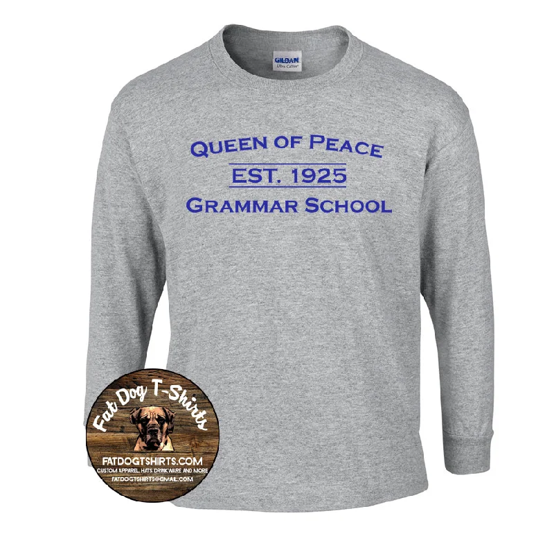 QUEEN OF PEACE LONG SLEEVE T-SHIRT-YOUTH/ADULT-- Zippered Buttoned Snapped