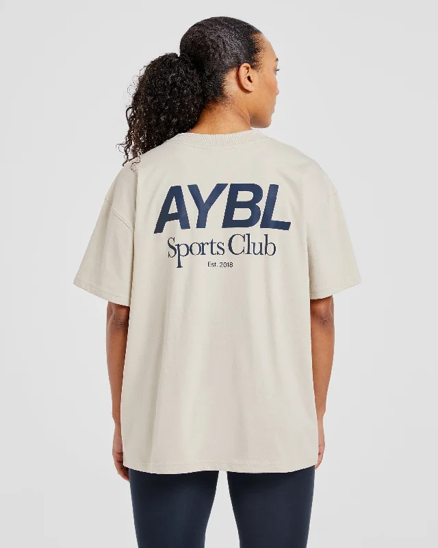 AYBL Sports Club Oversized T Shirt - Sand/Navy-- Fashionable Trendy Casual