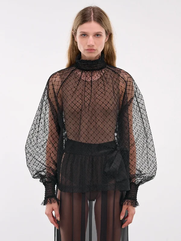 Sheer Blouse (F79EMT-FLSK8-N0000-BLACK) Silky Draped Blouse