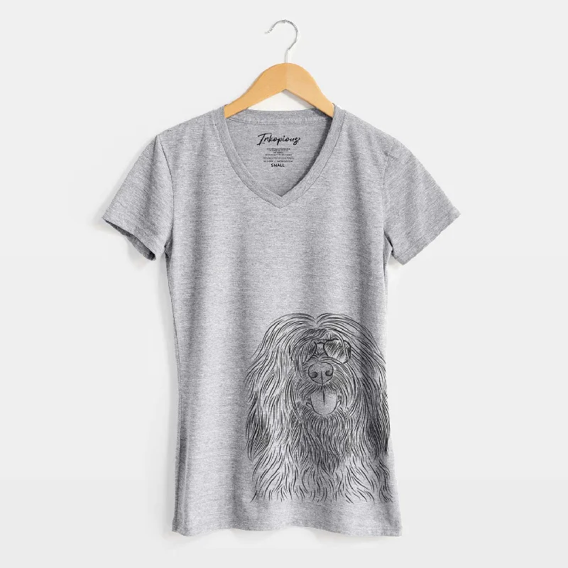 Aviator Bundy the Briard - Women's V-neck Shirt-- Welt Pockets Slit Pockets Flap Pockets