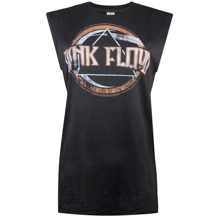 Amplified Womens/Ladies Pink Floyd On The Run Sleeveless T-Shirt-- Notch Collar Peter Pan Collar Cowl Neck