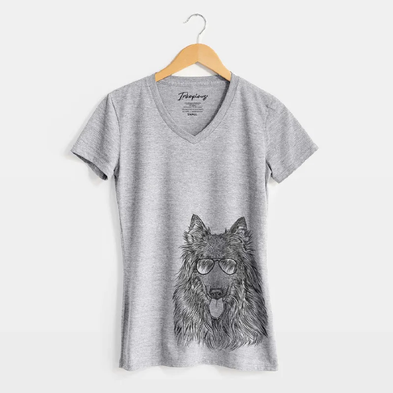 Aviator Daan the Belgian Shepherd - Women's V-neck Shirt-- Chenille Blend Fleece Blend Nylon Blend