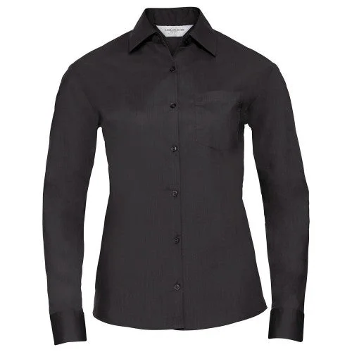 Russell Collection Womens/Ladies Poplin Easy-Care Long-Sleeved Formal Shirt-- Handmade Hand-knitted Hand-woven