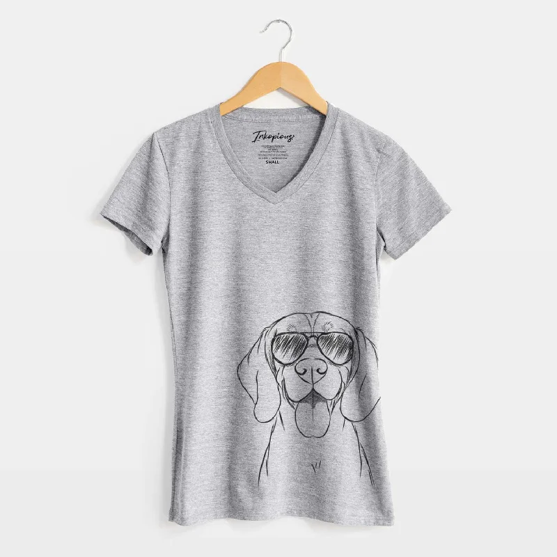 Aviator Bogie the Beagle - Women's V-neck Shirt-- Nylon Fabric Polyester Fabric Spandex Fabric Aviator Bogie the Beagle - Women's V-neck Shirt-- Nylon Fabric Polyester Fabric Spandex Fabric