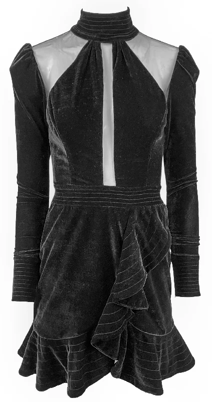 PatBO Velvet and Mesh Mini Dress in Black Elegant Satin Mini Dress