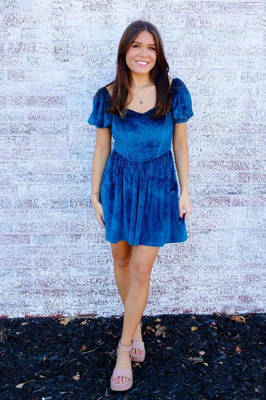 Plans To Dance Velvet Mini Dress with Puff Sleeves Stylish Ruffle Mini Dress