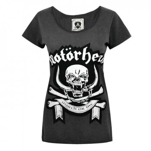 Amplified Womens/Ladies March Motorhead T-Shirt-- Graphic Embroidered Appliqued