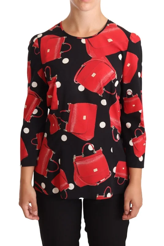 Dolce & Gabbana  Red Bag Print Silk Blouse Elegant Silk Blouse