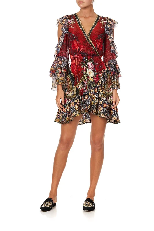 COLD SHOULDER RUFFLE WRAP MINI DRESS STORIES OF A STATION Cozy Knit Mini Dress