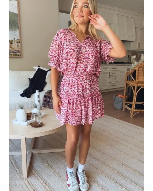Pink Short Sleeve Mini Dress Elegant Off-Shoulder Dress Mini
