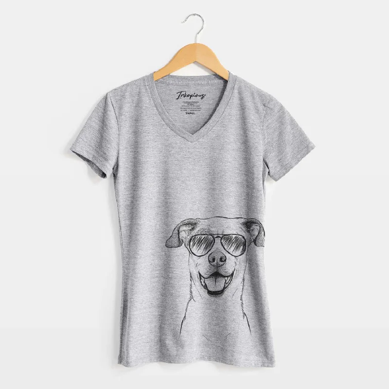 Aviator Buffy the Mixed Breed - Women's V-neck Shirt-- Satin Fabric Silk Fabric Chiffon Fabric