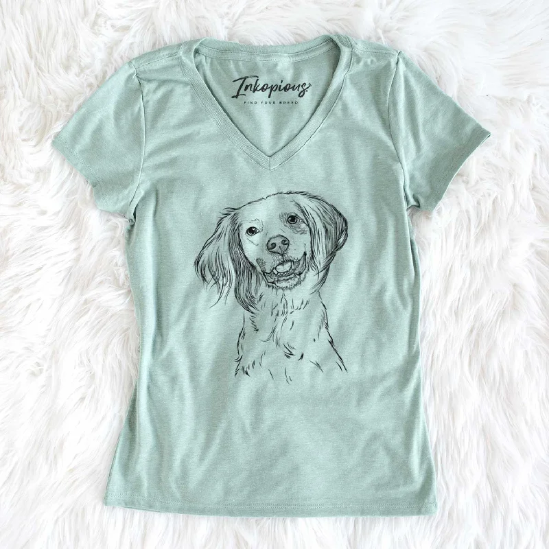 Bare Cooper the English Setter - Women's V-neck Shirt-- Embroidered Appliqued Beaded Bare Cooper the English Setter - Women's V-neck Shirt-- Embroidered Appliqued Beaded