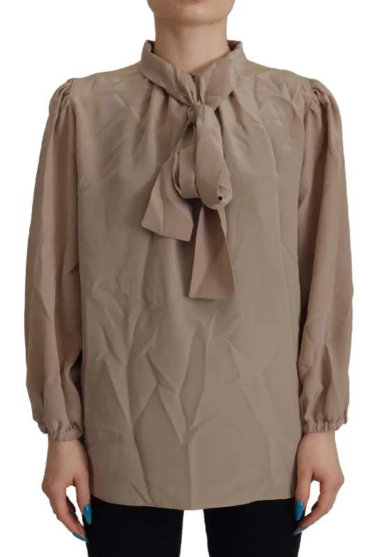 Dolce & Gabbana Elegant Silk Ascot Collar Women's Blouse Classic White Blouse