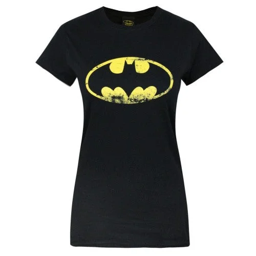 Batman Womens/Ladies Distressed Emblem T-Shirt-- Chenille Brocade Lace
