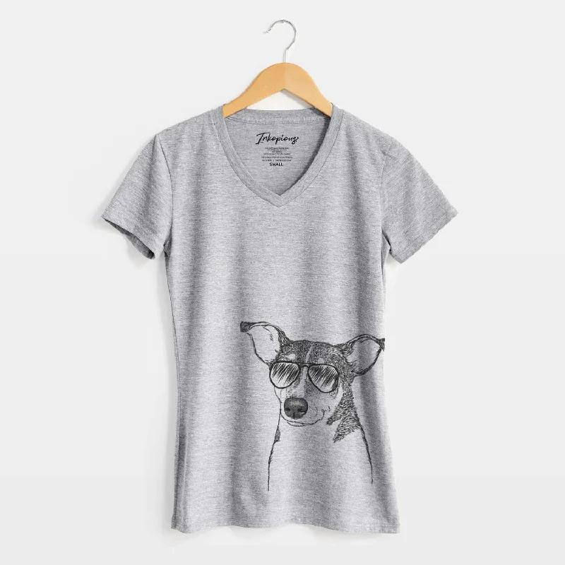 Aviator Cleo the Terrier Mix - Women's V-neck Shirt-- Boxy Fit Fitted Loose