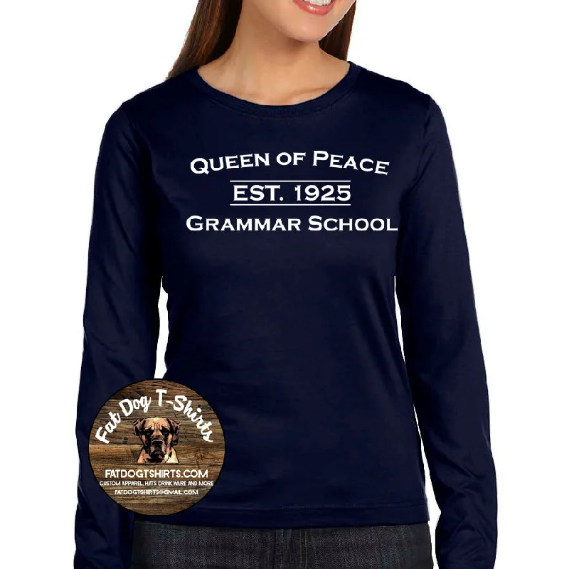 QUEEN OF PEACE LADIES LONG SLEEVE T-SHIRT-NAVY/GREY-- Machine Wash Dry Clean Hand Wash QUEEN OF PEACE LADIES LONG SLEEVE T-SHIRT-NAVY/GREY-- Machine Wash Dry Clean Hand Wash