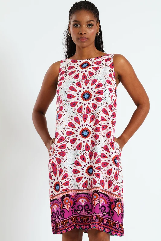 Shift Mini Dress With Border & Pocket Detail - Magenta Trendy Crossover Mini Dress