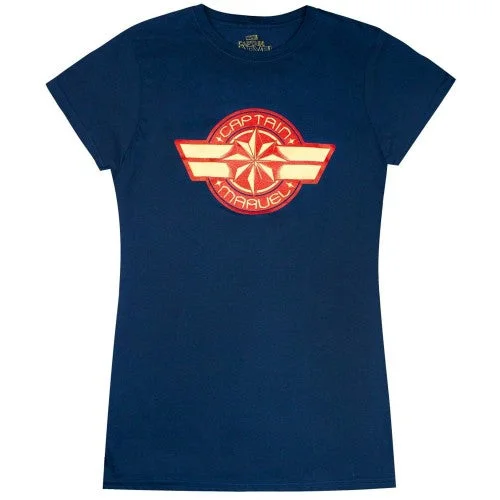 Captain Marvel Womens/Ladies Logo T-Shirt-- Sequined Glittery Shiny