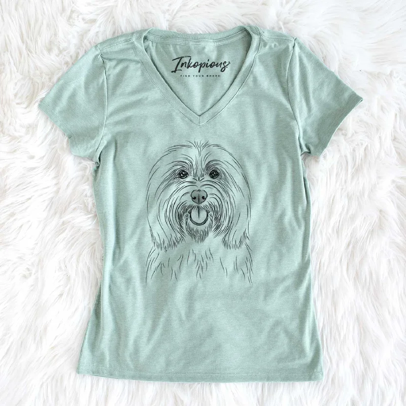 Bare Claude the Coton de Tulear - Women's V-neck Shirt-- Hooded Caped Shawl Collar