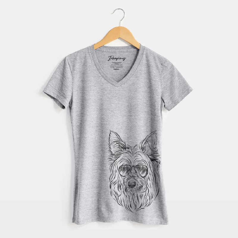Aviator Daisy May the Silky Terrier - Women's V-neck Shirt-- Modern Contemporary Chic