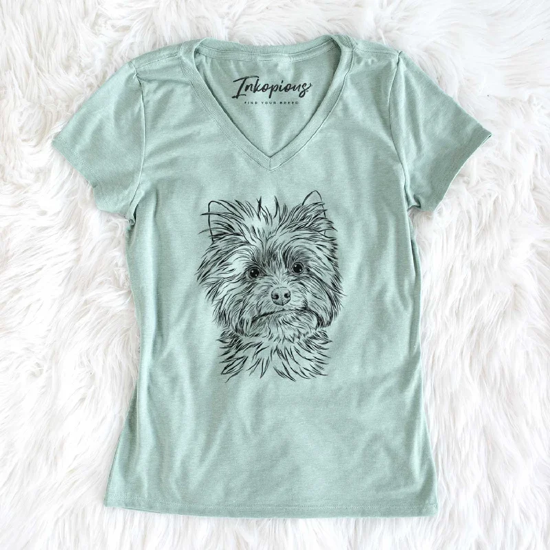 Bare Dakota the Yorkshire Terrier - Women's V-neck Shirt-- Layered Multi-layer Single Layer