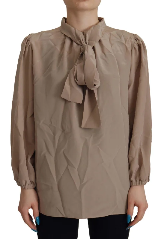 Dolce & Gabbana  Women's Tie Neck Blouse Beige Bell Sleeve Blouse